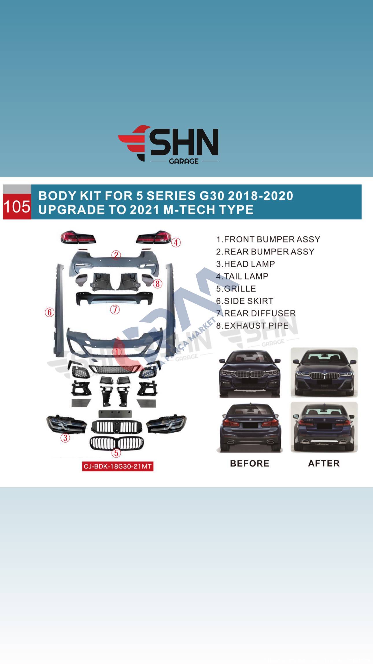 2018 2020 BMW 5 Serisi G30 2021 M TECH MAKYAJLI DÖNÜŞÜM SETİ