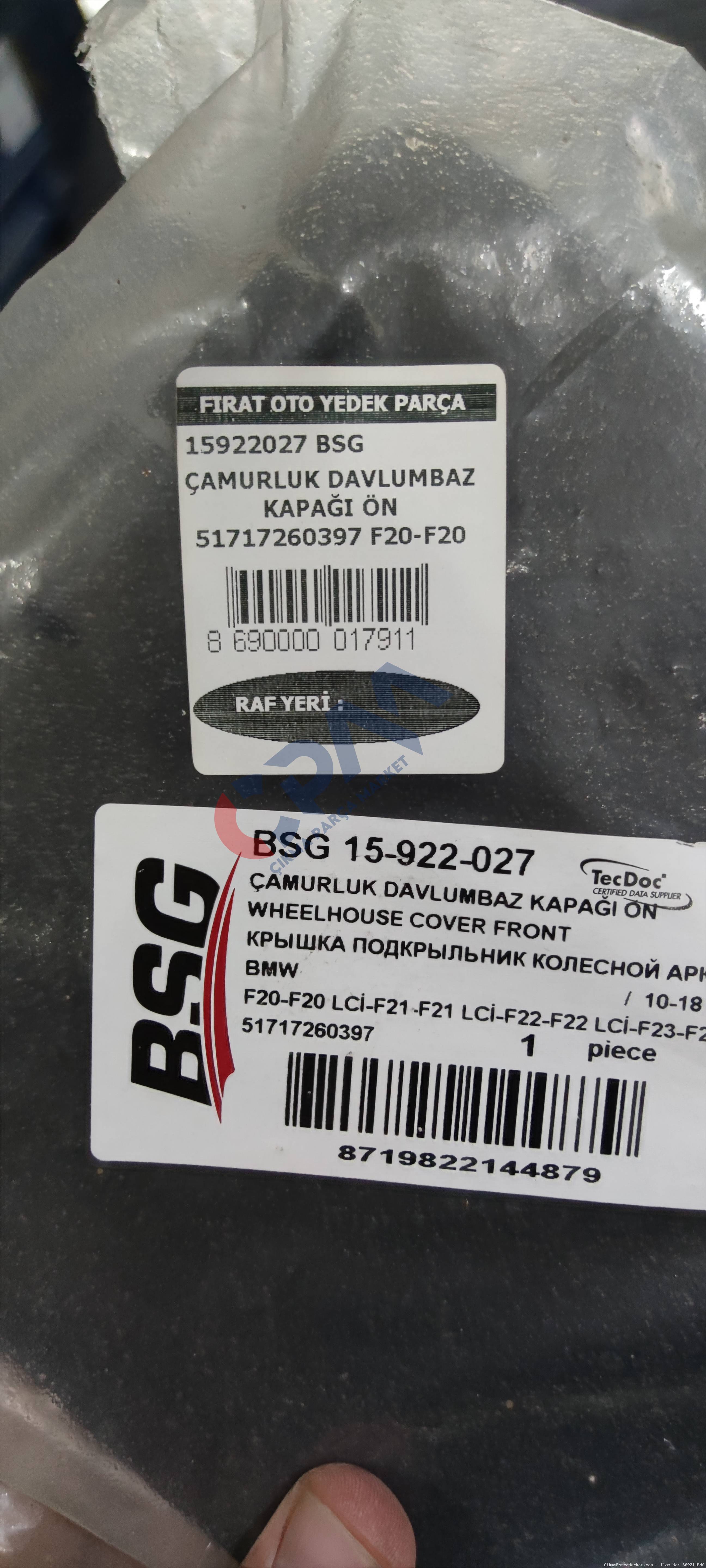 BMW 3 Serisi Davlumbaz Kapağı 51717260397